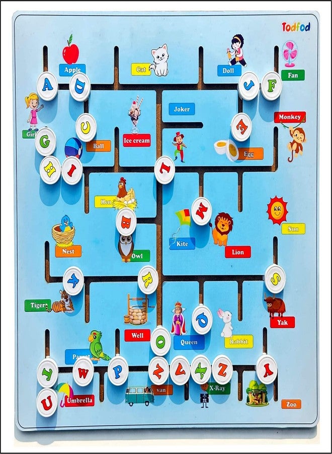 TodFod ABCD Wooden Sliding Maze Learning Toy for Kids Age 3-8, 26-Piece Educational Brain Game, Alphabet Number Animal Puzzle for Toddlers Children - Image 3